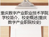 重庆数字产业职业技术学院学校简介，校史概述(重庆数字产业职院校史)