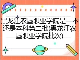 黑龙江农垦职业学院是一本还是本科第二批(黑龙江农垦职业学院批次)