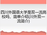 四川外国语大学是双一流高校吗，简单介绍(川外双一流简介)