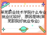 莱芜职业技术学院什么专业就业比较好，原因是啥(莱芜职院好就业专业)