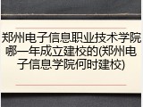 郑州电子信息职业技术学院哪一年成立建校的(郑州电子信息学院何时建校)