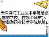 天津渤海职业技术学院是哪里的学校，在哪个城市(天津渤海职业技术学院地址)