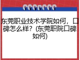 东莞职业技术学院如何，口碑怎么样？(东莞职院口碑如何)