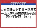 安徽国际商务职业学院是双一流大学吗?(安徽国际商务职业学院双一流？)