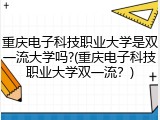 重庆电子科技职业大学是双一流大学吗?(重庆电子科技职业大学双一流？)