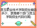 昆玉职业技术学院招生编码多少，隶属哪个部门(昆玉学院招生代码归属)
