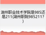 湖州职业技术学院是985还是211(湖州职院985211？)