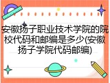 安徽扬子职业技术学院的院校代码和邮编是多少(安徽扬子学院代码邮编)