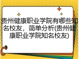 贵州健康职业学院有哪些知名校友，简单分析(贵州健康职业学院知名校友)