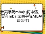 武夷学院mba如何申请，是否有mba(武夷学院MBA申请条件)