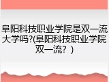 阜阳科技职业学院是双一流大学吗?(阜阳科技职业学院双一流？)