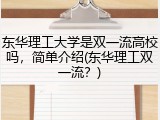 东华理工大学是双一流高校吗，简单介绍(东华理工双一流？)