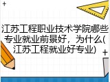 江苏工程职业技术学院哪些专业就业前景好，为什么(江苏工程就业好专业)