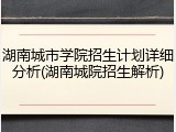 湖南城市学院招生计划详细分析(湖南城院招生解析)