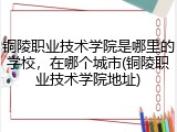 铜陵职业技术学院是哪里的学校，在哪个城市(铜陵职业技术学院地址)