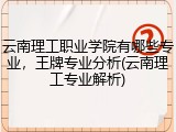 云南理工职业学院有哪些专业，王牌专业分析(云南理工专业解析)