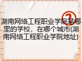 湖南网络工程职业学院是哪里的学校，在哪个城市(湖南网络工程职业学院地址)