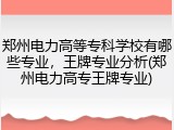 郑州电力高等专科学校有哪些专业，王牌专业分析(郑州电力高专王牌专业)