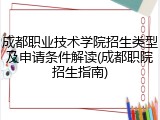成都职业技术学院招生类型及申请条件解读(成都职院招生指南)