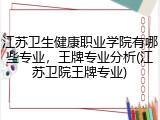 江苏卫生健康职业学院有哪些专业，王牌专业分析(江苏卫院王牌专业)