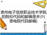 贵州电子信息职业技术学院的院校代码和邮编是多少(贵电院代码邮编)