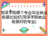 菏泽学院哪个专业毕业就业前景比较好(菏泽学院就业前景好的专业)