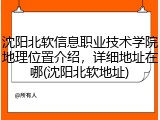 沈阳北软信息职业技术学院地理位置介绍，详细地址在哪(沈阳北软地址)