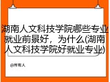 湖南人文科技学院哪些专业就业前景好，为什么(湖南人文科技学院好就业专业)