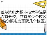 哈尔滨电力职业技术学院是否有分校，共有多少个校区(哈尔滨电力职院几个校区)