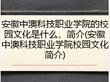 安徽中澳科技职业学院的校园文化是什么，简介(安徽中澳科技职业学院校园文化简介)