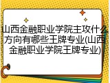 山西金融职业学院主攻什么方向有哪些王牌专业(山西金融职业学院王牌专业)