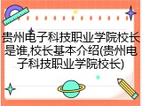 贵州电子科技职业学院校长是谁,校长基本介绍(贵州电子科技职业学院校长)