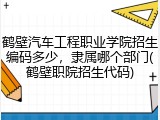 鹤壁汽车工程职业学院招生编码多少，隶属哪个部门(鹤壁职院招生代码)