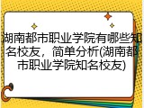 湖南都市职业学院有哪些知名校友，简单分析(湖南都市职业学院知名校友)