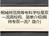 桐城师范高等专科学校是双一流高校吗，简单介绍(桐师专双一流？简介)