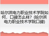 哈尔滨电力职业技术学院如何，口碑怎么样？(哈尔滨电力职业技术学院口碑)