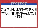 芜湖职业技术学院要招专升本吗，如何参考(芜湖专升本招生)
