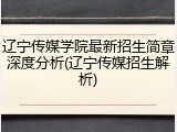 辽宁传媒学院最新招生简章深度分析(辽宁传媒招生解析)