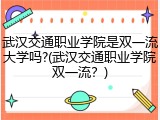 武汉交通职业学院是双一流大学吗?(武汉交通职业学院双一流？)
