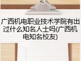 广西机电职业技术学院有出过什么知名人士吗(广西机电知名校友)