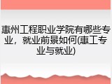 惠州工程职业学院有哪些专业，就业前景如何(惠工专业与就业)