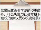 武汉民政职业学院的校史简介，什么历史与社会背景下建校的(武汉民政校史背景)