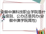 安徽中澳科技职业学院是什么级别，公办还是民办(安徽中澳学院属性)