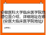 安徽医科大学临床医学院地理位置介绍，详细地址在哪(安医大临床医学院地址)