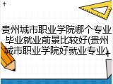 贵州城市职业学院哪个专业毕业就业前景比较好(贵州城市职业学院好就业专业)