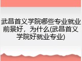 武昌首义学院哪些专业就业前景好，为什么(武昌首义学院好就业专业)