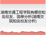 湖南交通工程学院有哪些知名校友，简单分析(湖南交院知名校友分析)