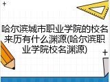 哈尔滨城市职业学院的校名来历有什么渊源(哈尔滨职业学院校名渊源)