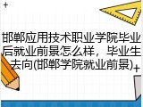 邯郸应用技术职业学院毕业后就业前景怎么样，毕业生去向(邯郸学院就业前景)