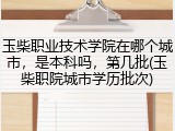 玉柴职业技术学院在哪个城市，是本科吗，第几批(玉柴职院城市学历批次)